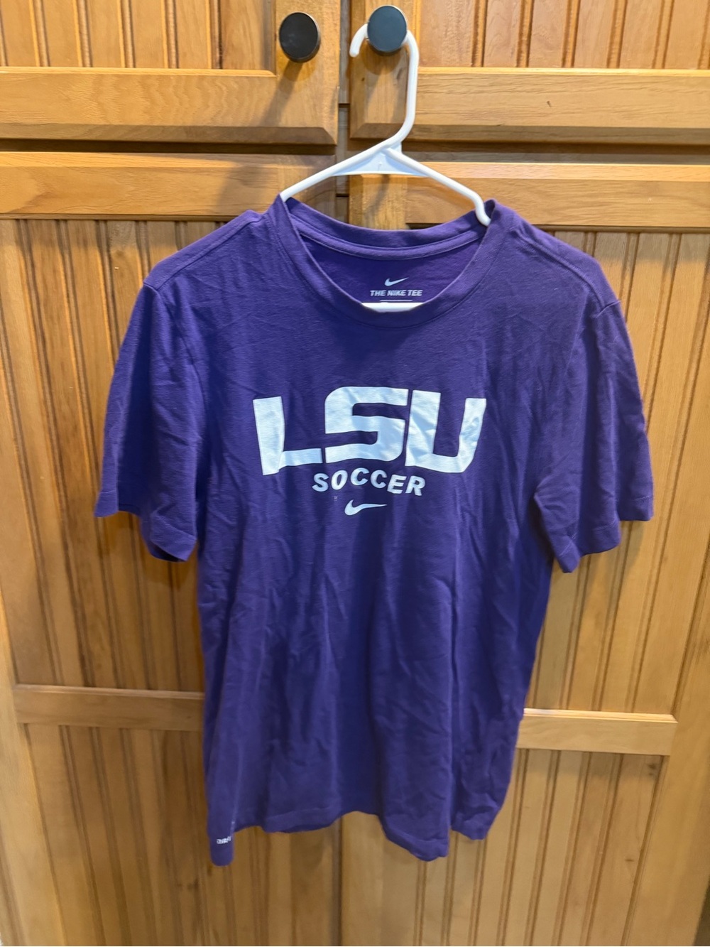 Nike Purple LSU Soccer Short Sleeve Tee with White Logo